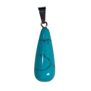 NEW Turquoise Tear Drop 1 inch Pendant With Silver-Tone Bail